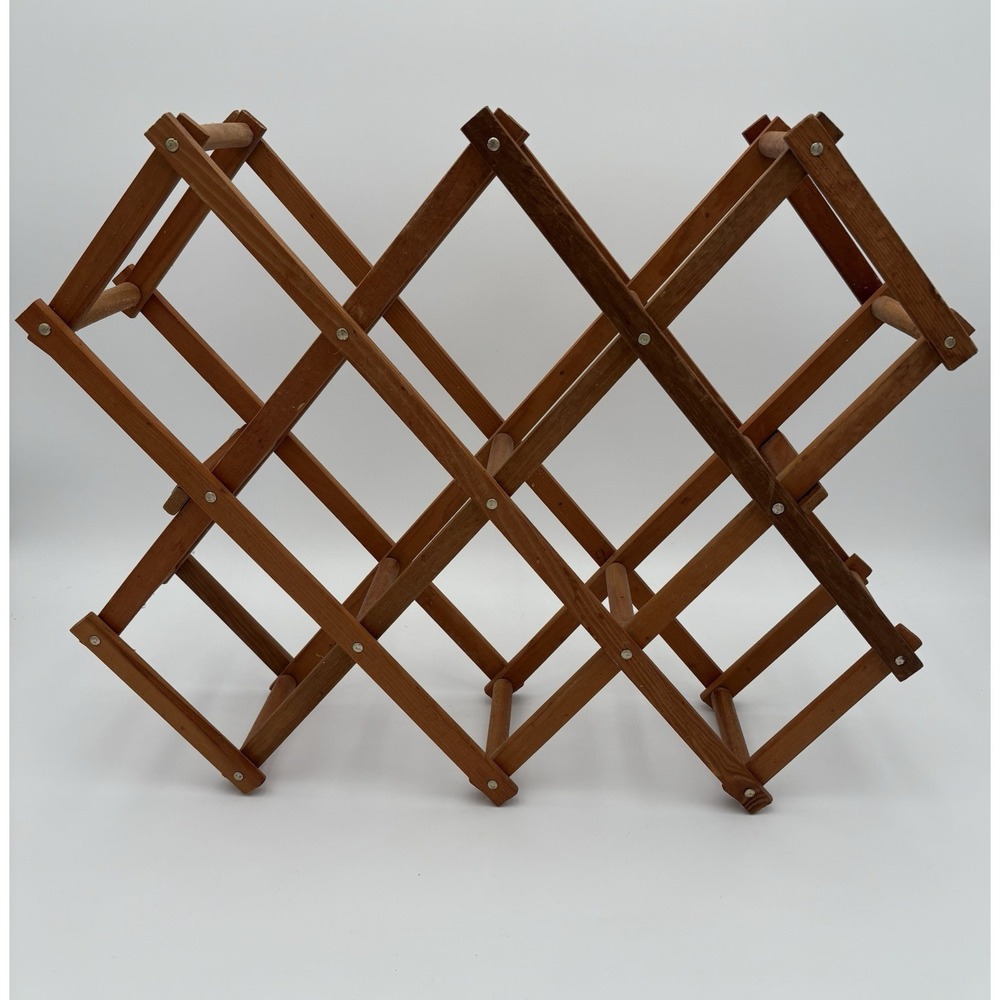 MCM Wooden Folding Accordion Style Wine 8 Bottle Rack